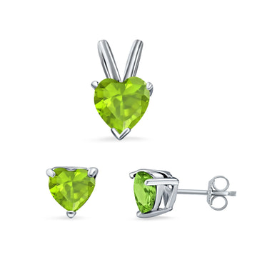Heart Shape Jewelry Set Pendant Earring Simulated Peridot Cubic Zirconia 925 Sterling Silver